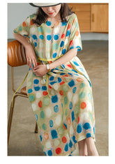 Retro Polka Dot Print Loose Midi Dress